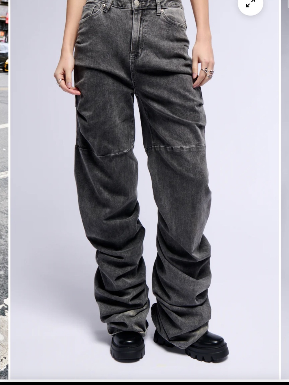 AKIRA Women's Never Change Ruched Relaxed Fit Jeans-